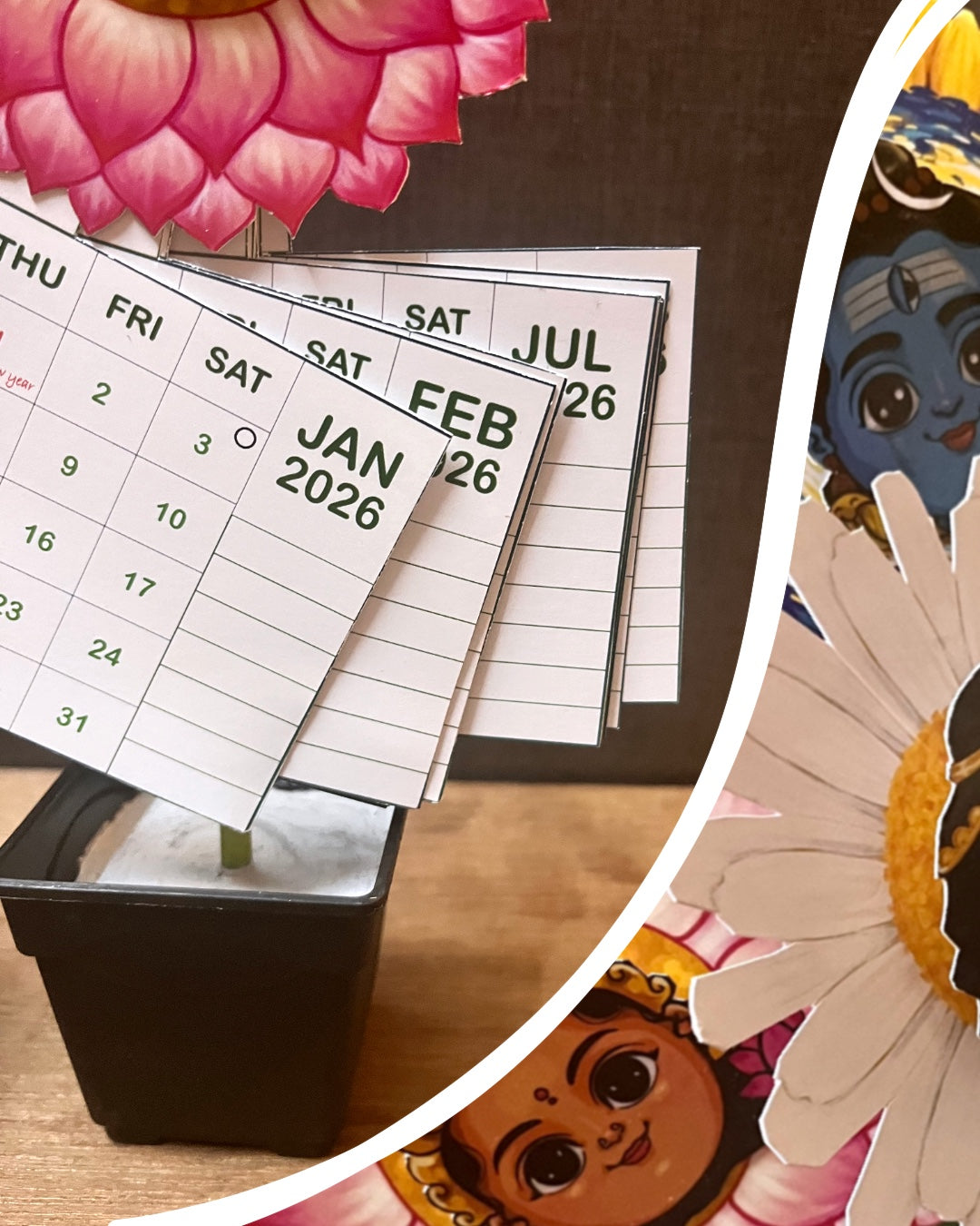 Customised FLOWER HEADS with Custom Doodle Calendar Featuring You, Your Pets, or Your People || Monthly calendar || Free shipping