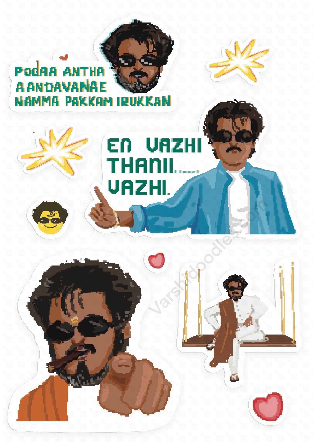 Padayappa Rajini sticker sheet || size A6 || pixel art