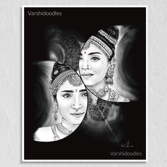 Nandhini and kundavai || black & white sketch ||