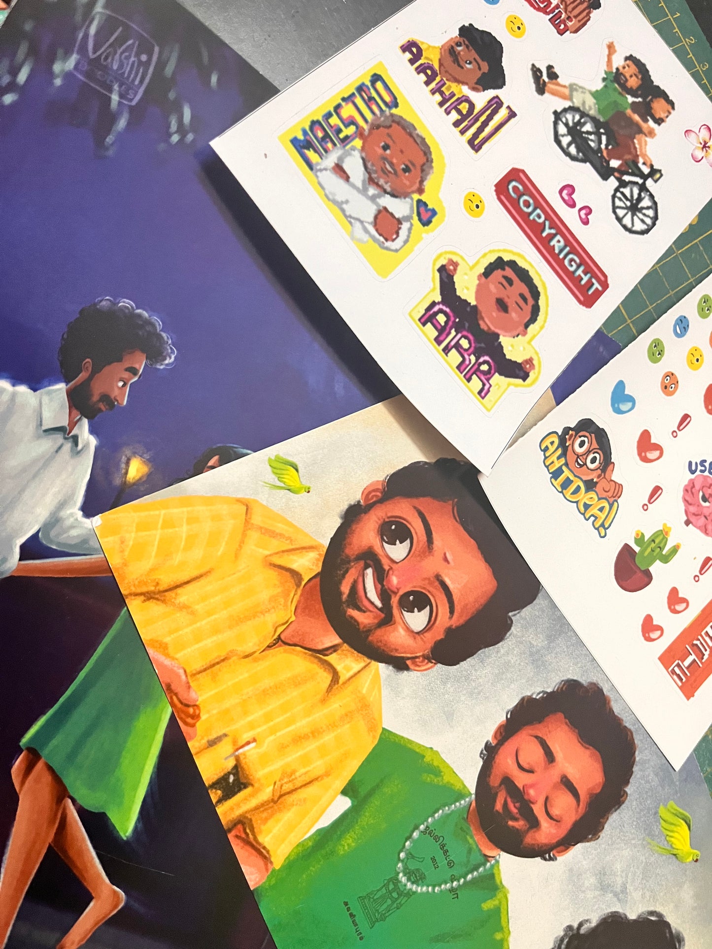 Sticker sheet  (mini) 02 || ft. ARR, ILAYARAJA, VADIVELU , MEIAZHAGAN MOVIE  || size A6 || pixel art