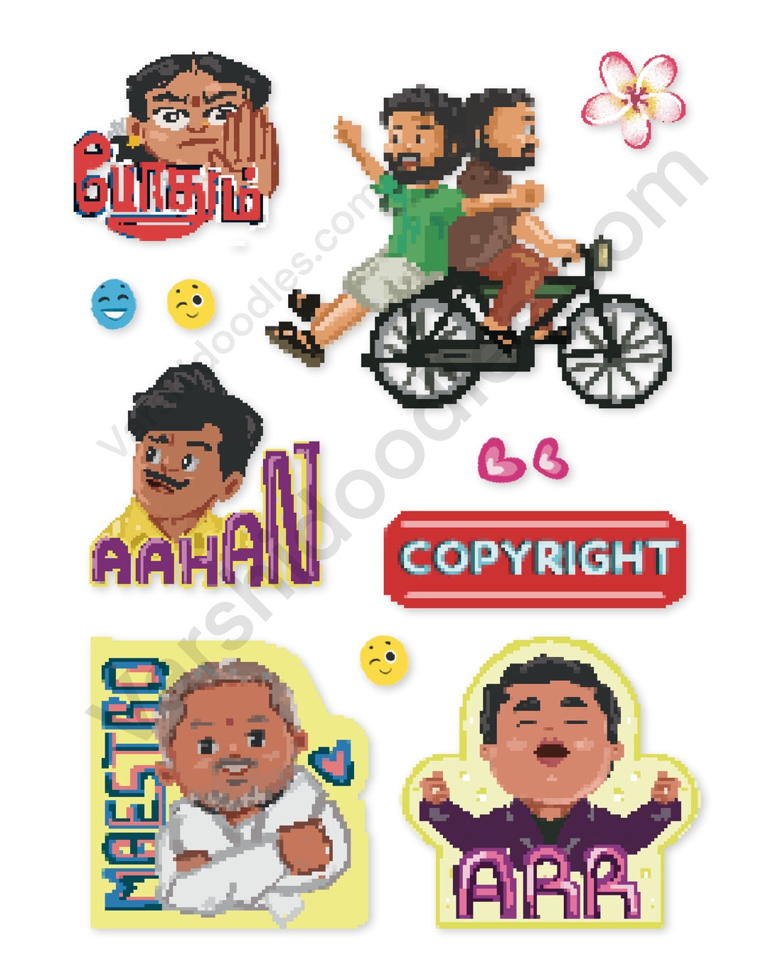 Sticker sheet  (mini) 02 || ft. ARR, ILAYARAJA, VADIVELU , MEIAZHAGAN MOVIE  || size A6 || pixel art