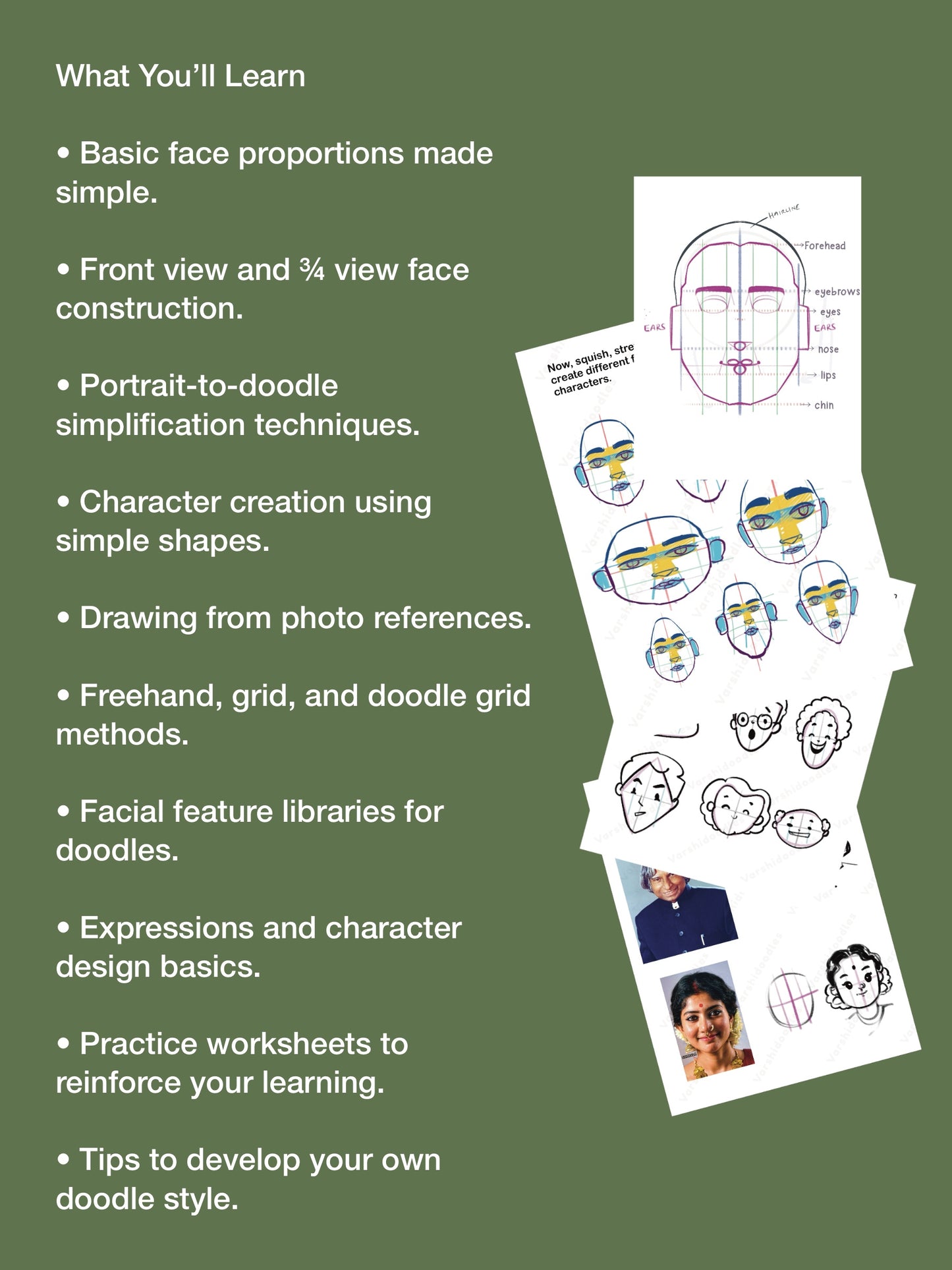From portrait to doodle || Beginner friendly Crash course || 40 page PDF  || direct digital download