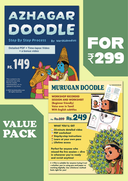 Azhagar + Murugan Doodle step by step process || Value pack