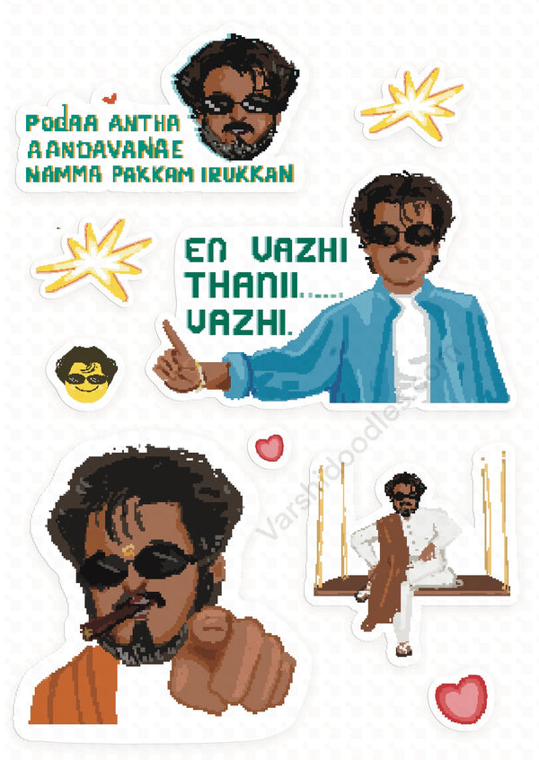 Padayappa Rajini sticker sheet || size A6 || pixel art – Varshidoodles