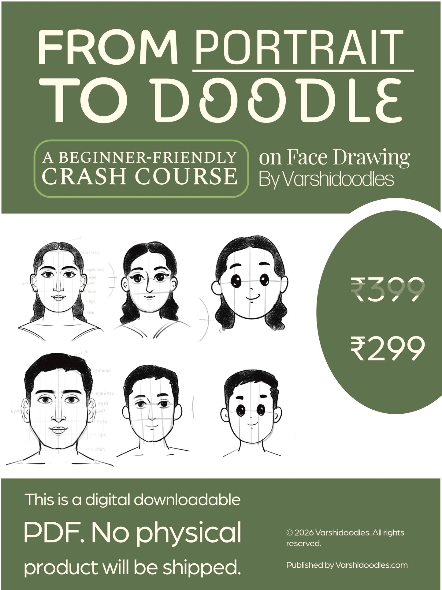 From portrait to doodle || Beginner friendly Crash course || 40 page PDF  || direct digital download