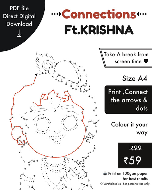 Krishna || CONNECTIONS - a DIY doodle art sheet || PDF FILE || Direct download